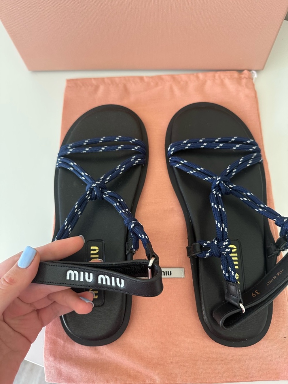 Miu Miu Navy Rope-Strap Sandals - Picture 2 of 6